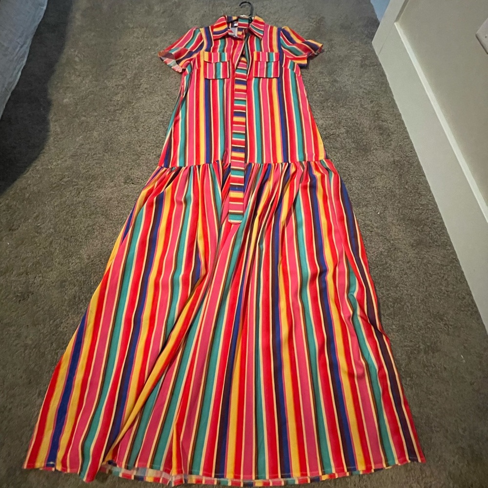 RAINBOW STRIPED MAXI DRESS (Size 6/8 Medium)